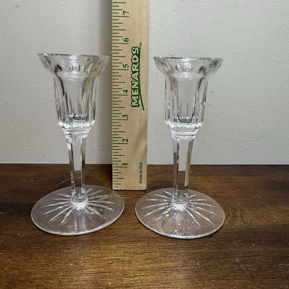 Pair Waterford Crystal Eileen Carina Candleholder 5.5” Candlestick Romantic - Picture 5 of 6